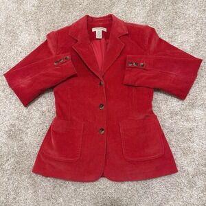 90s Vintage Appleseed's Petites Corduroy Cotton Blazer Jacket | Red | Medium
